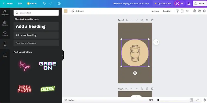 Canva image editor screen