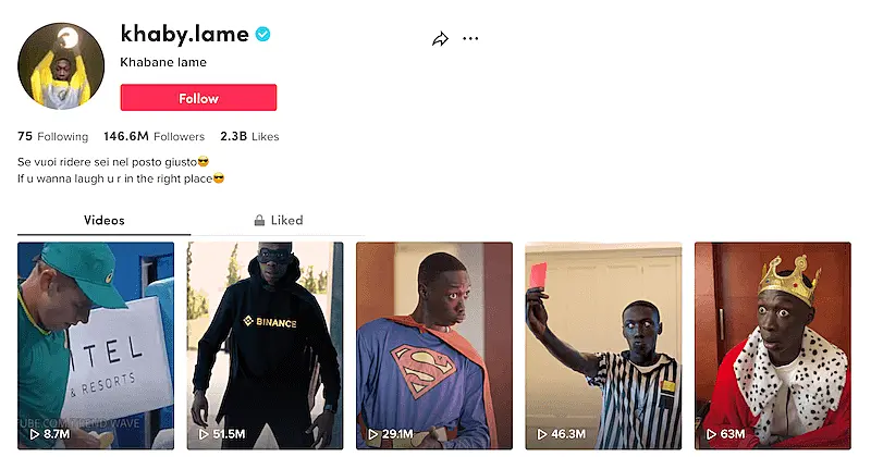 Khabane Lame's TikTok page