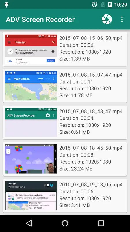 ADV app screen showing the videos saved