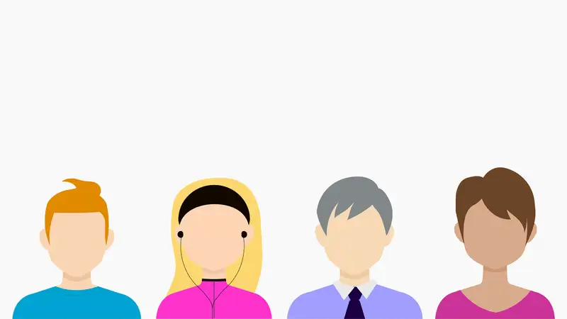 The image shows the illustration of four people's profile, two men and two women. 