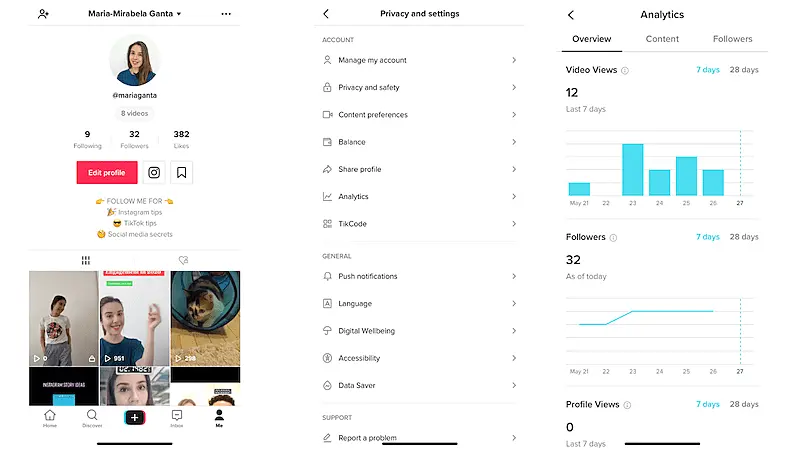 The image show TikTok analytics page