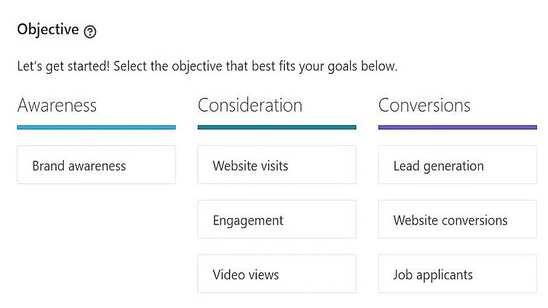 The image shows a LinkedIn campaign objectives