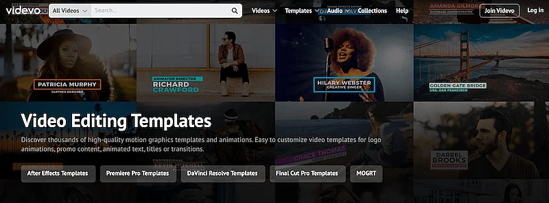 The image shows Video templates' page