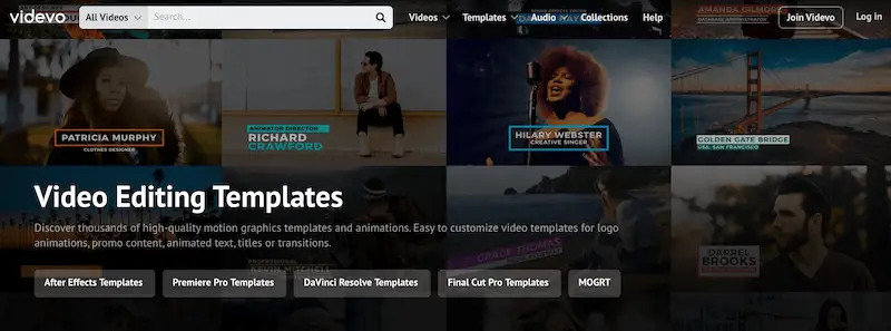 The image shows Video templates' page