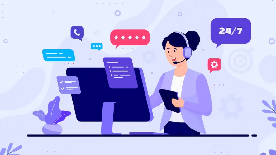 Ilustración de una operador de atención al cliente