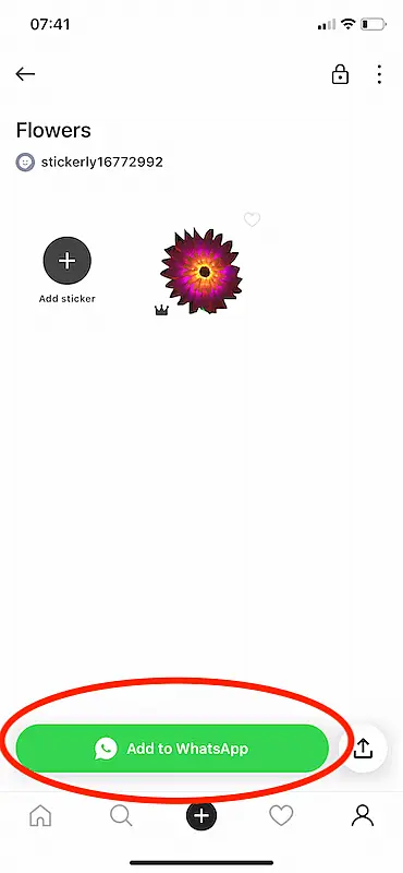 Sticker.ly print scree showing the sticker pack, on the botton of the image it's written "add to WhatsApp".
