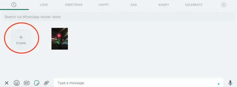 WhatsApp web print screen showing the "Create" button.