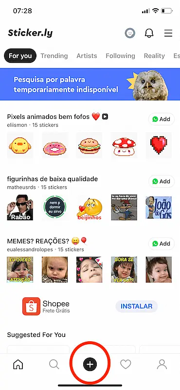 Sticker.ly home page