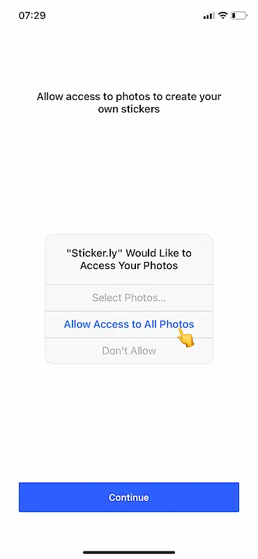 Sticker.ly page "allow access to all photos"