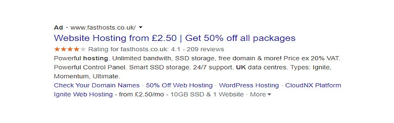 Google ads from Fasthosts 