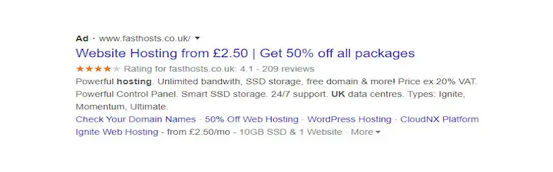 Google ads from Fasthosts 