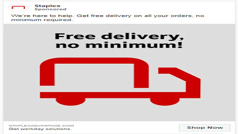 Staples Instagram ads. It's written "Free delivery, no minimum". 