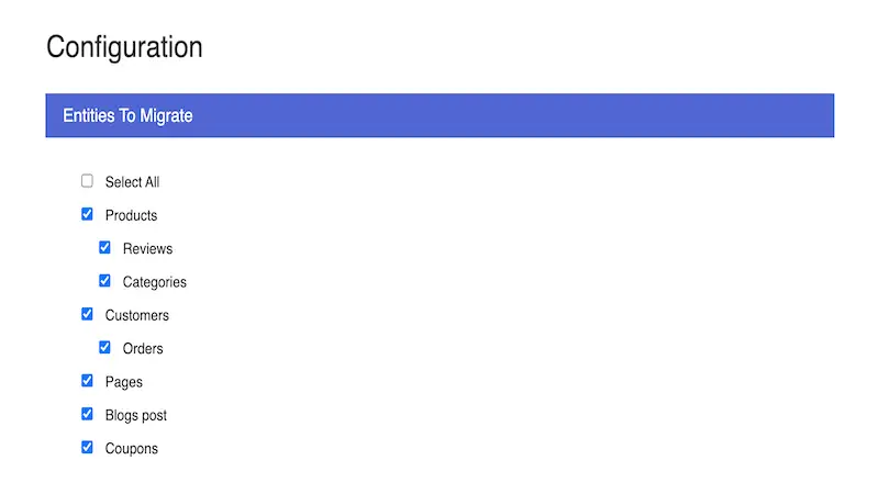 Shopify upgrade - Configuration Configuration screen