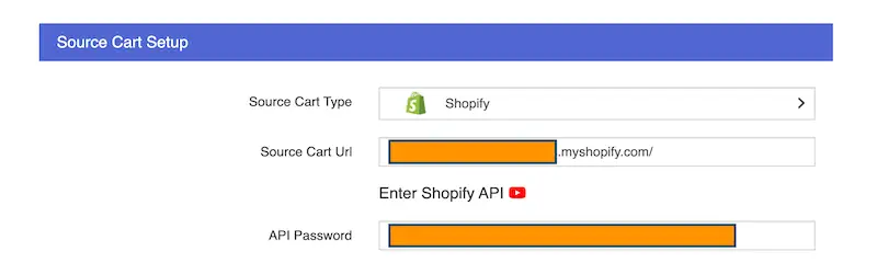 Shopify upgrade - Source cart setup Source cart setup screen page