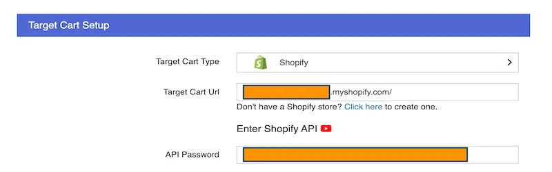 Shopify upgrade - target cart setup Target cart setup screen