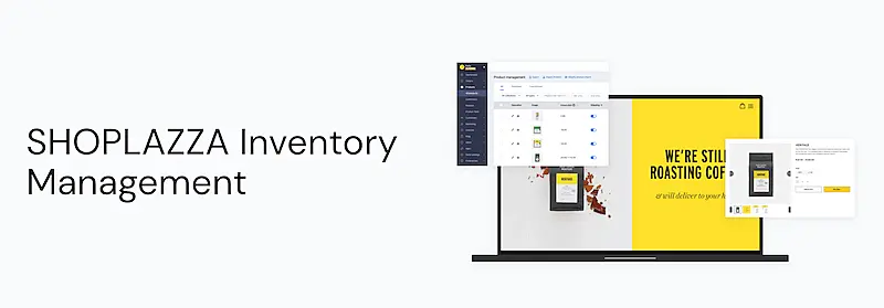 Shoplazza's website screen where it's written "Shoplazza inventory management".