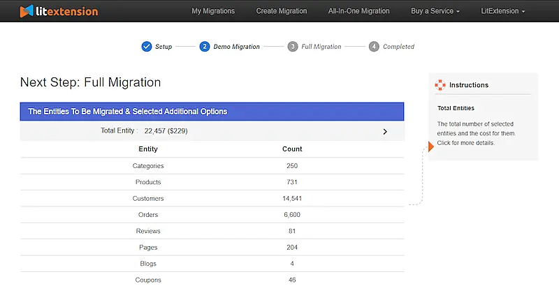 LitExtension full migration page