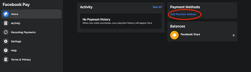 Facebook settings menu