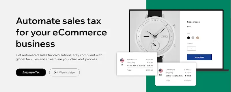 Wix website builder - automated taxes Wix automated taxes page