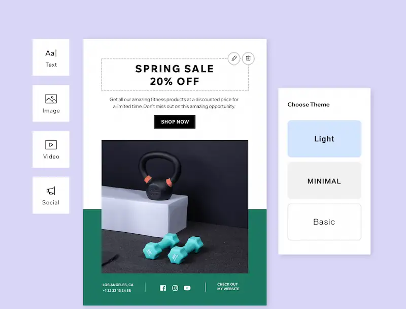 Wix website builder - email marketing Wix email editor example