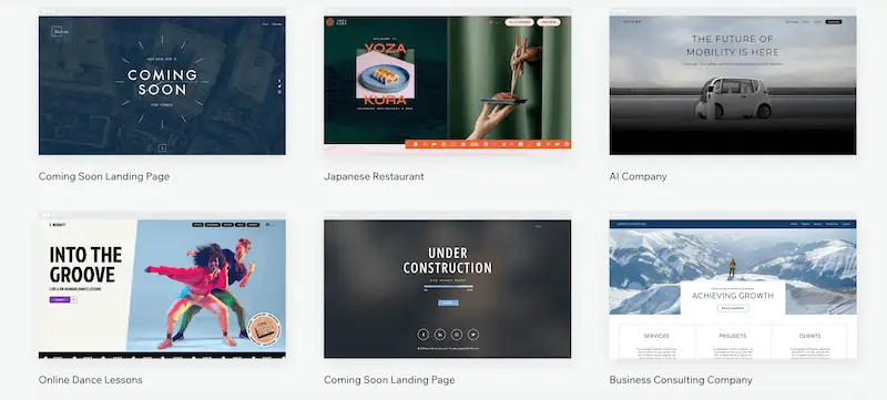 Wix website builder - templates The image shows somw of the Wix website templates