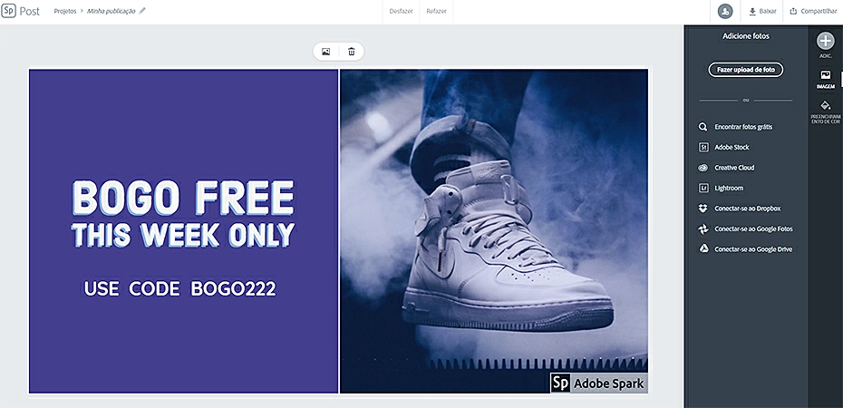 Recursos do Adobe Spark