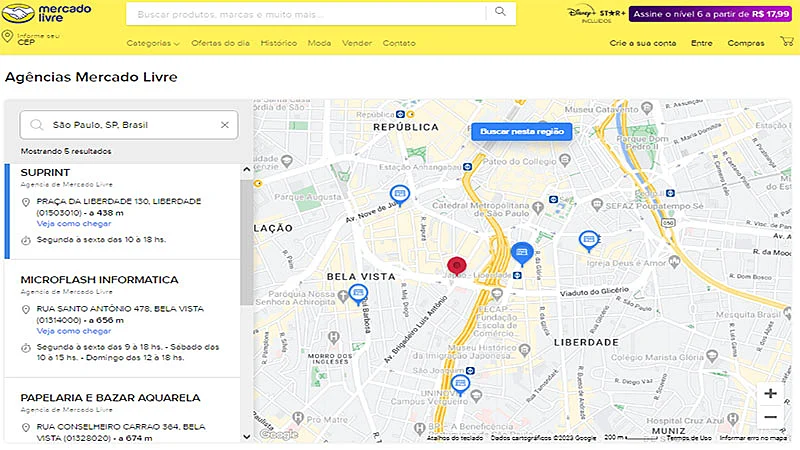 Captura de tela do site do Mercado Livre