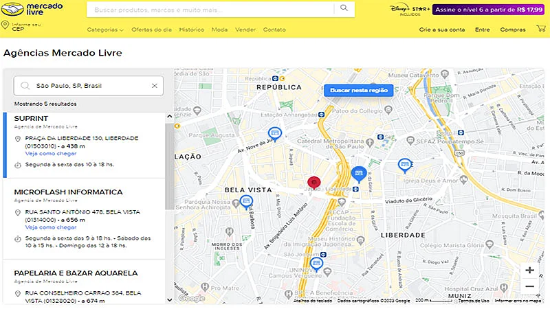 Captura de tela do site do Mercado Livre