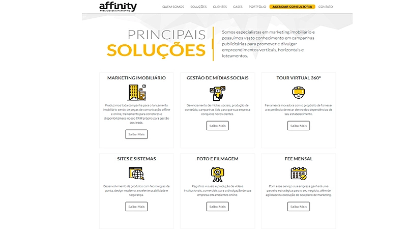 imagem que mostra os principais serviços oferecidos pela agência affinity