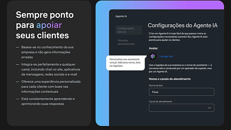 imagem que mostra algumas vantagens e configurações do AI Agent da Jivo