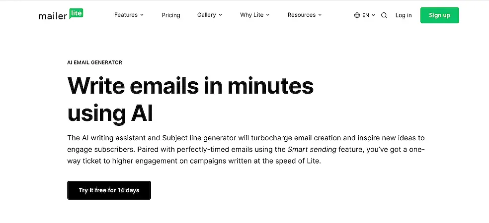 MailerLite web page