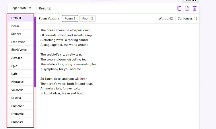 Poem generated example