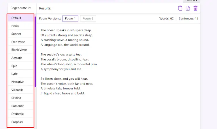 Poem generated example