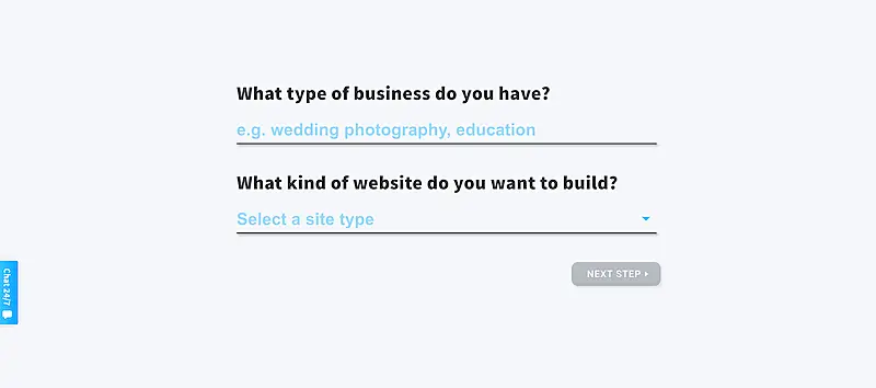 GetResponse page with the questions "What type of business do you have?", and "What kind of website do you want to build?".