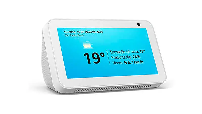 imagem que mostra um Echo Show 5 com tela de 5.5 polegadas e Alexa