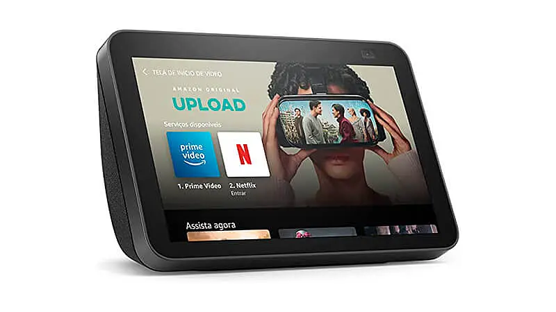 imagem que mostra um Echo Show 8 2ª Geração com tela de 8 polegadas e Alexa
