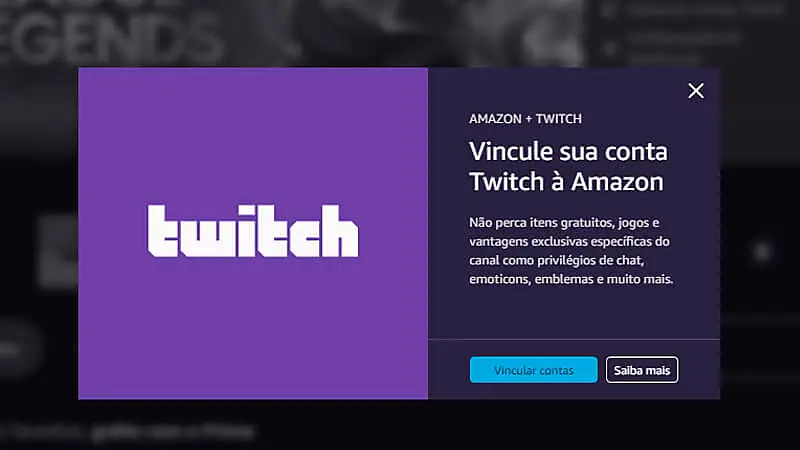 imagem que mostra uma janela para o usuário vincular a conta da Twitch a uma conta da Amazon