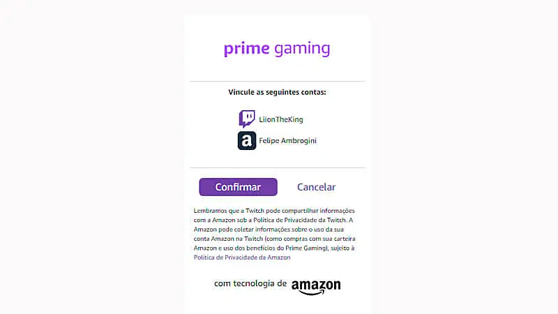 imagem que mostra as contas que o usuário deseja vincular em uma janela de confirmação