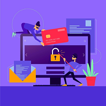 ilustração de duas pessoas tentando quebrar um cadeado em um computador