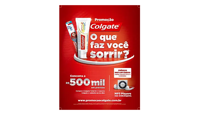 Imagem de uma propaganda de um sorteio da marca Colgate