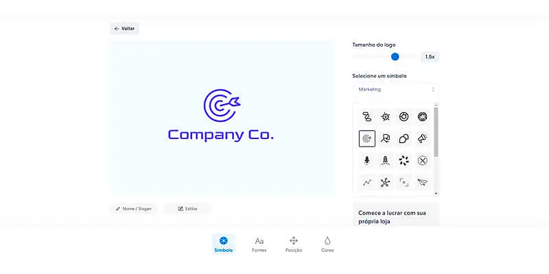captura de tela do aplicativo para criar logomarca grátis nuvemshop