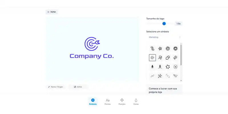 captura de tela do aplicativo para criar logomarca grátis nuvemshop
