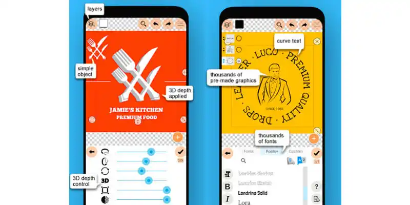 captura de tela do aplicativo para criar logomarca grátis logo maker plus