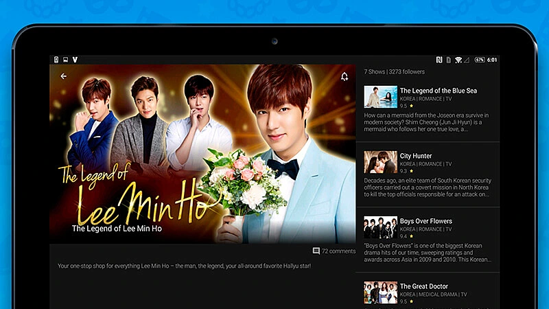 imagem com o aplicativo Rakuten VIKI aberto em um tablet na pagina do dorama The Legend of Lee Min Ho