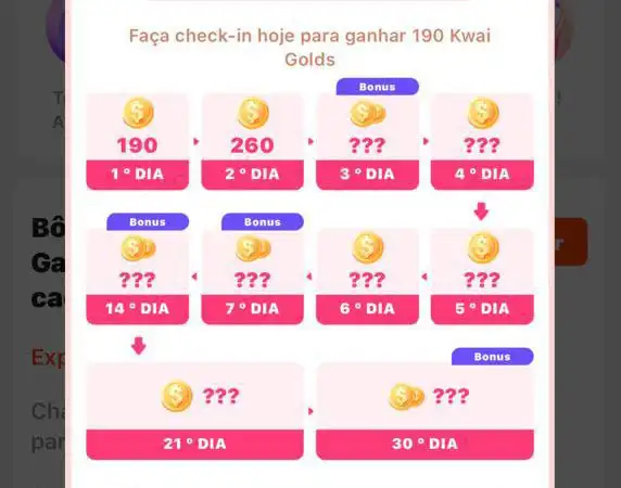 Captura de tela das recompensas Kwai