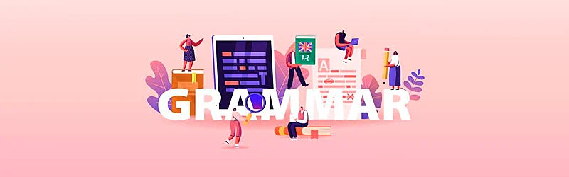 Texto Grammar com pessoas estudando inglês ao lado