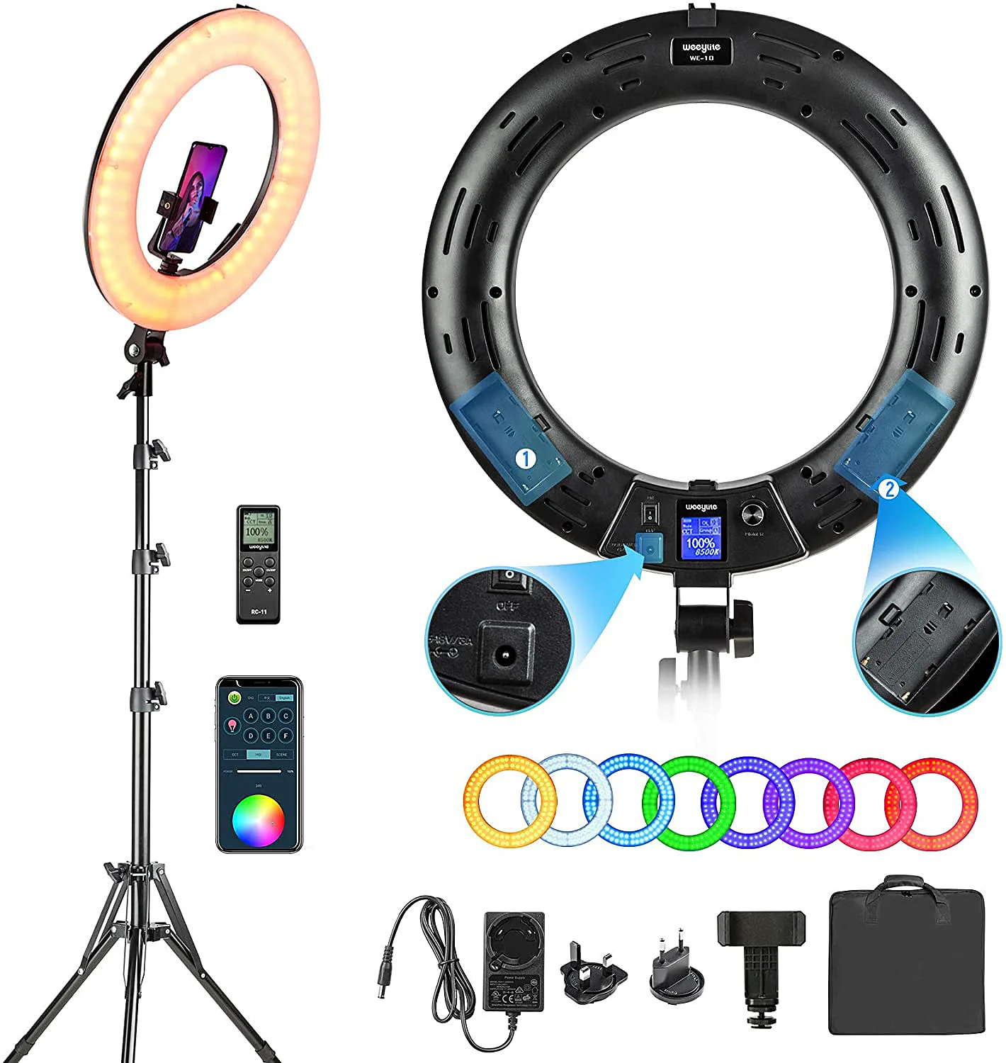 Weeylite - Aro de luz LED RGB de 18 pulgadas 360°