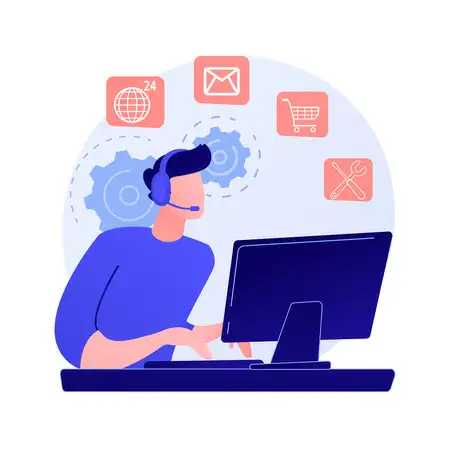 atendimento automatizado imagem de um homem usando um computador realizando um atendimento