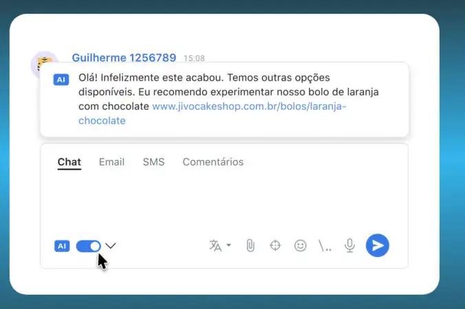 atendimento com IA captura de tela do chat de IA jivochat