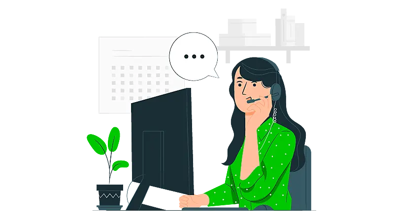 Imagem vetorizada de uma atendente de call center fazendo atendimento humanizado